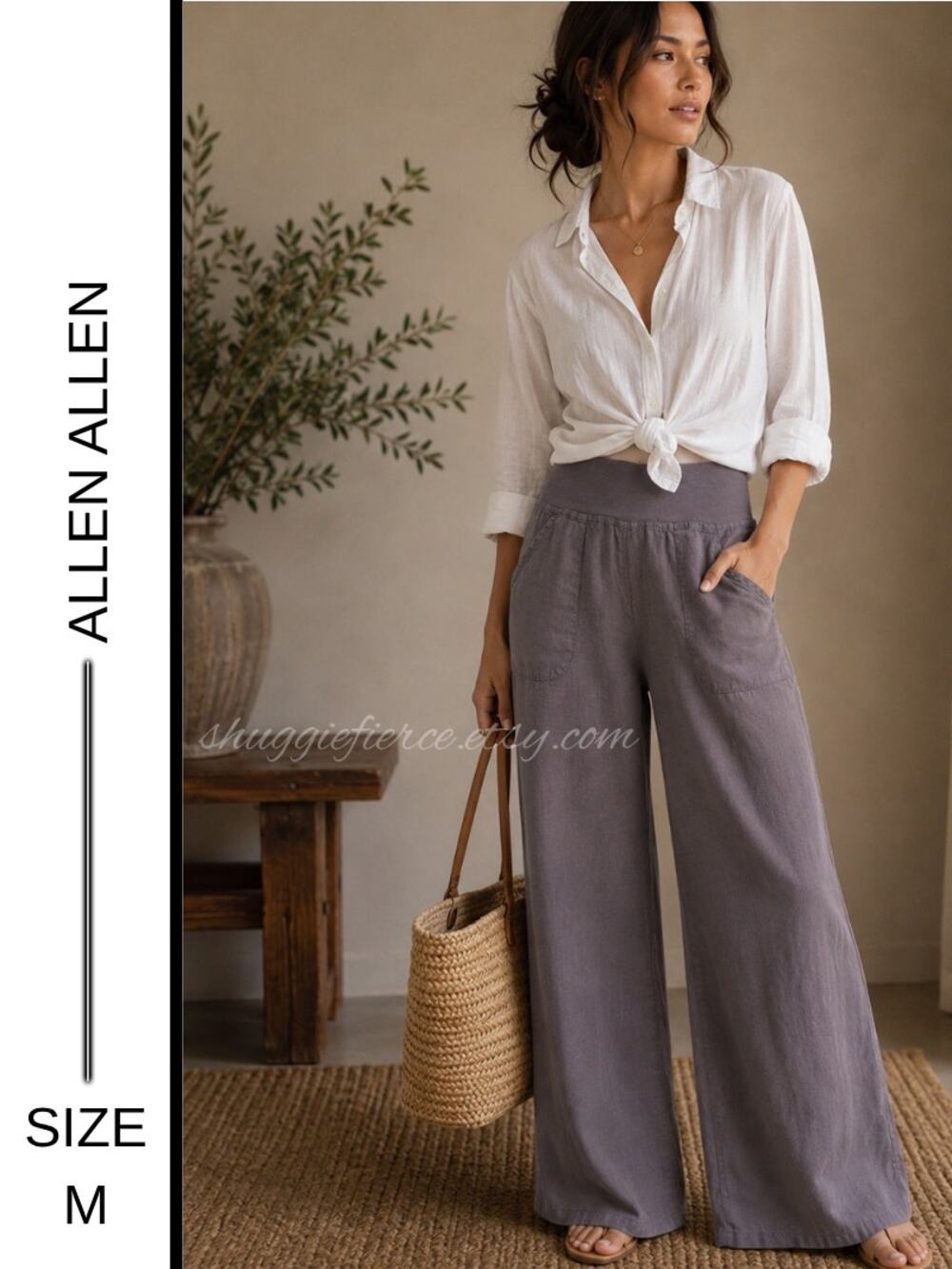 ✨ Original MSRP $128 | Allen Allen USA 100% Linen Pants | Made in USA | Size M✨